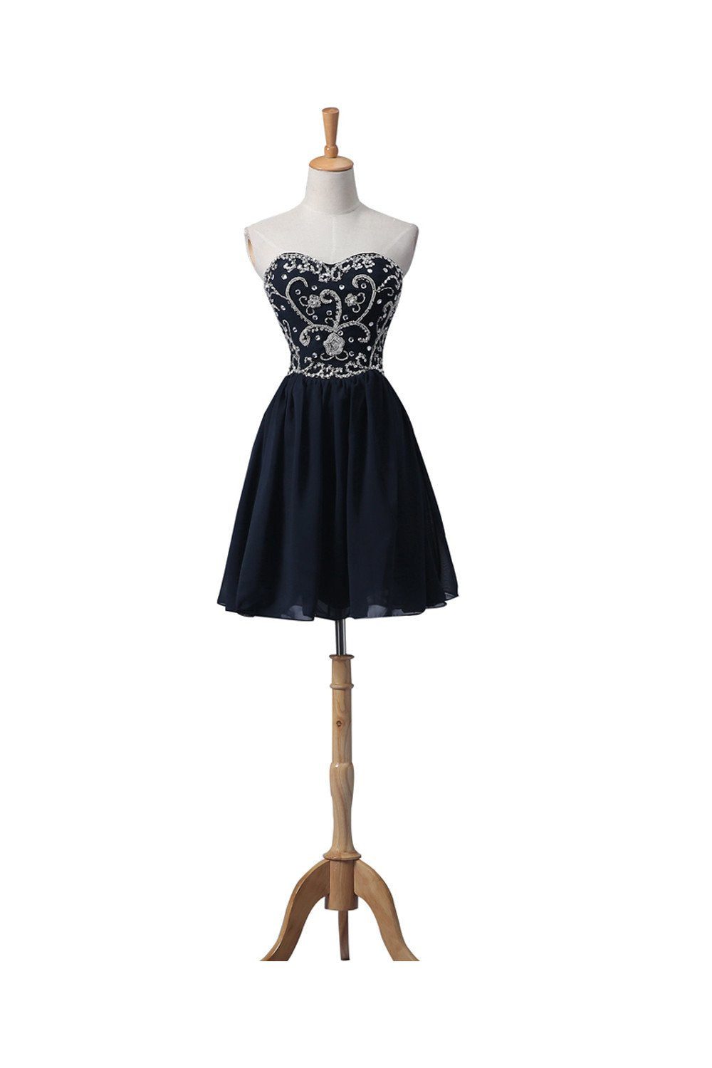 Navy Blue Chiffon Beaded Short Prom\Evening Dresses ED0666