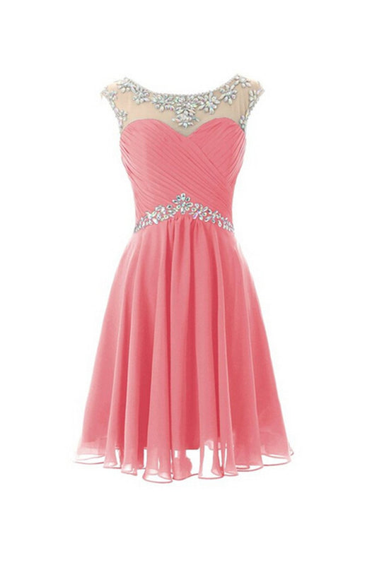 Cap Sleeves Beaded Pink Short Prom\Homecoming Dresses ED0672