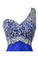 Royal Blue Beaded One Shoulder Long Prom Party Dresses ED0676