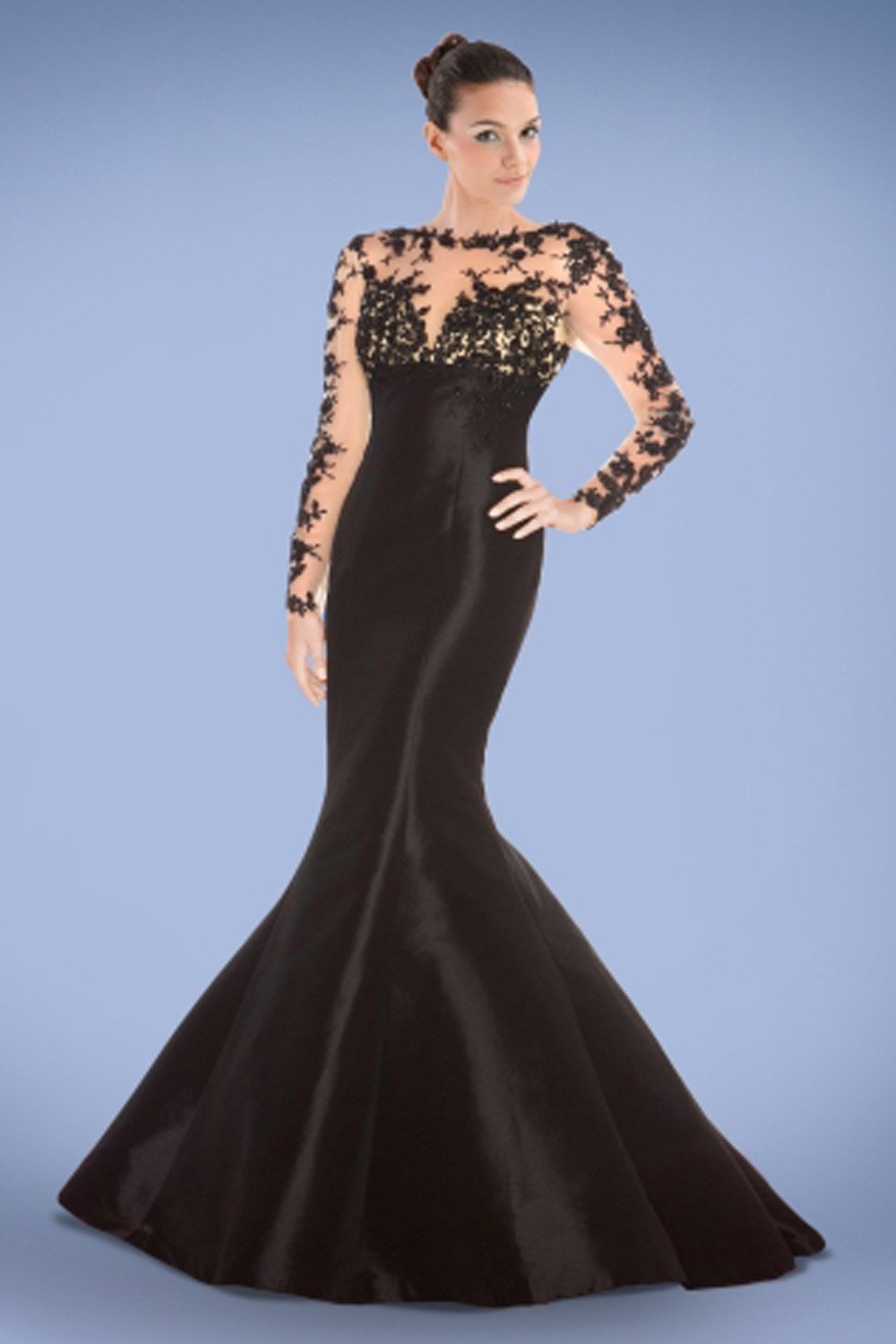 Black Long Sleeves Lace Mermaid  Sheath Prom Dresses ED0715