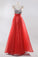 V-neck Beaded Red Long Backless Prom Evening Dresses ED0836