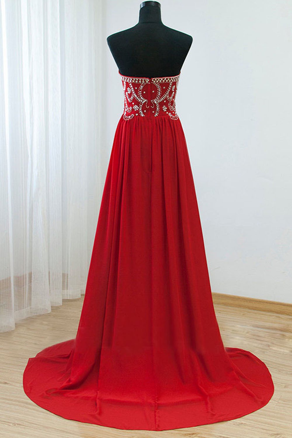 Empire Waist Red Backless Sexy Long Prom Evening Dress ED0876