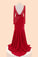 Long Sleeves Red Beaded Cap Sleeves Prom Party Dresses ED1033