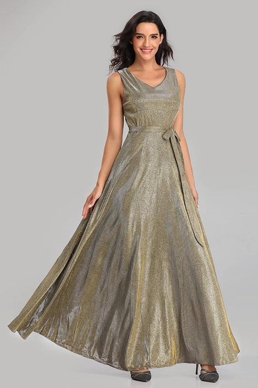 Shiny V Neck Straps Long Belt Prom Dresses Affordable Formal Evening Gowns XU90818