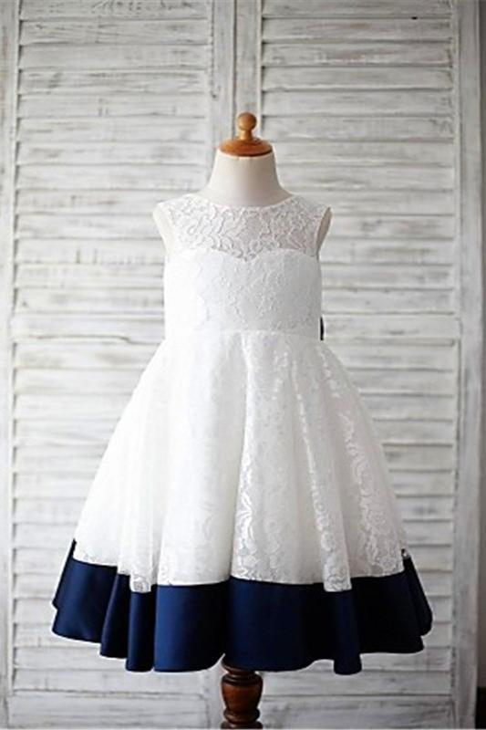 A Line Sleeveless Floor Length Lace Flower Girl Dresses, Cute Kid Dresses F084