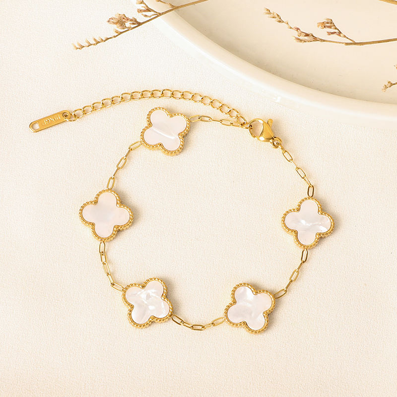 18k Gold Lucky Four Leaf Clover Bracelet For Women Luxury Flower Bracelet