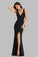 Unique Black V Neck Mermaid Prom Dresses with Slit Simple Affordable Evening Dresses N2226