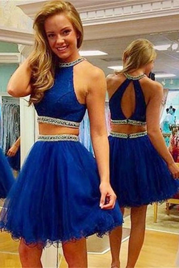 Two Piece Strapless Beading Prom Dress Homecoming Dresses ED06