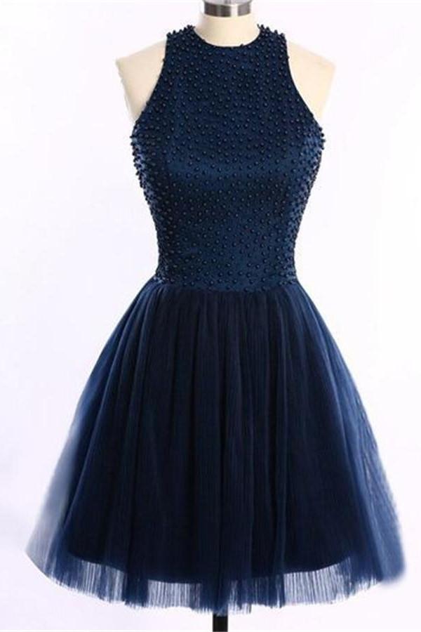 Navy Blue O-Back Short Prom Dresses Homecoming Dress ED13