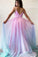 Ombre Spaghetti Straps Sleeveless A Line Prom Dress, Flowy Ombre Party Dresses N2174
