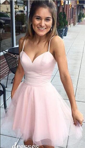 Cheap A-Line Tulle Pink Sweetheart 2024 Short Prom Dresses