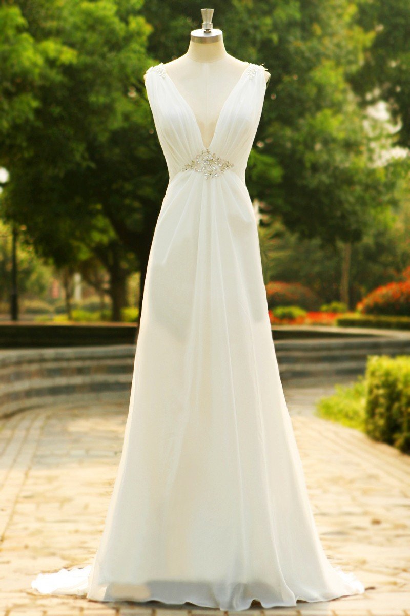 Charming V-Neck Long Chiffon Beach Wedding Dress SD07