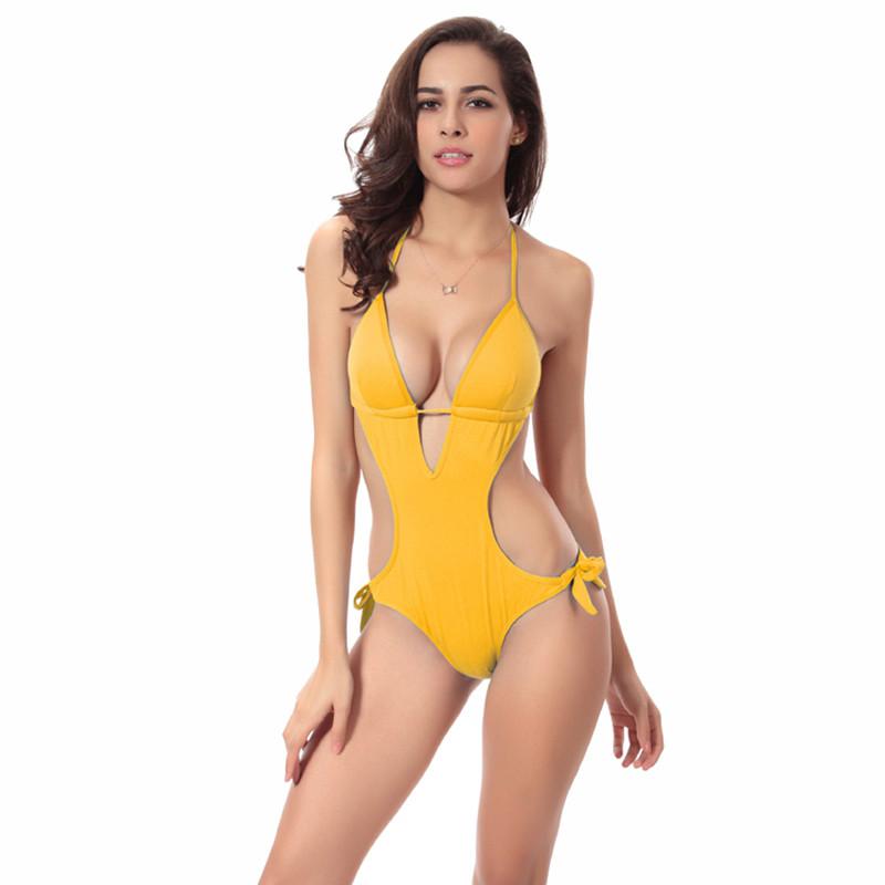 Ties at Back and Neck Bandage One piece Monokini swimsuit