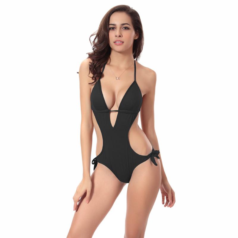 Ties at Back and Neck Bandage One piece Monokini swimsuit