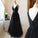 V-neck Black Floor Length Long Prom Dresses Modest Party Gowns Y0024