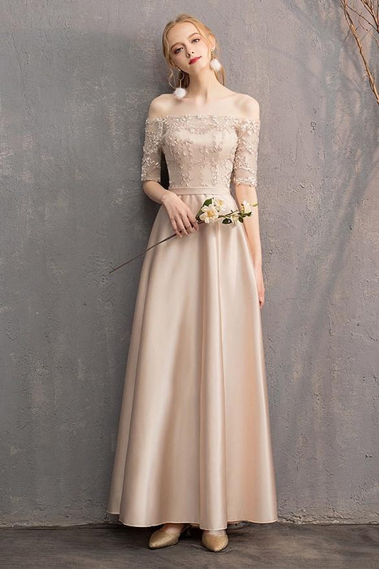 Off The Shoulder ELegant Long Prom Dresses With Sleeves Bridesmaid Dress Y0039