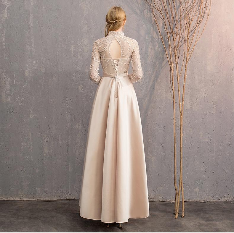 Elegant Long Sleeves Open Back A-line Prom Dresses Bridesmaid Gowns Y0040