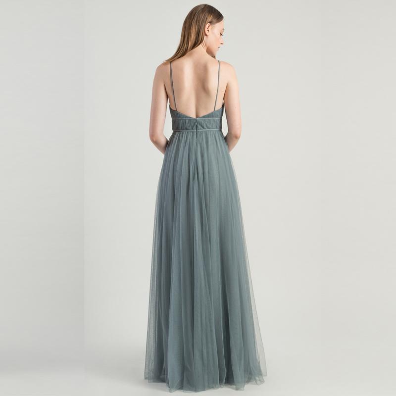 Charming Spaghetti Straps Flowy Backless Tulle Long Simple Prom Dresses Bridesmaid Dress Y0051