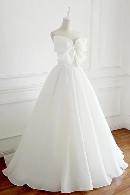 Charming Long Simple Ivory Wedding Dresses Bridal Gown With Bowknot Y0061