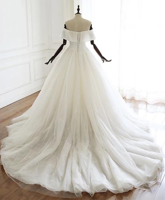Off The Shoulder Simple Lace Up Ivory Tulle Wedding Dresses Elegant Bridal Gowns Y0062