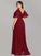 Simple V-neck Burgundy Long A-line Chiffon Long Plus Sizes Prom Dresses Y0066