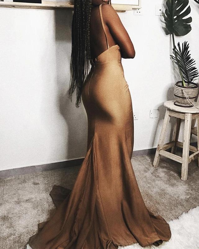 Newest Spaghetti Straps Simple Sheath Long Backless Party Prom Dresses Y0067