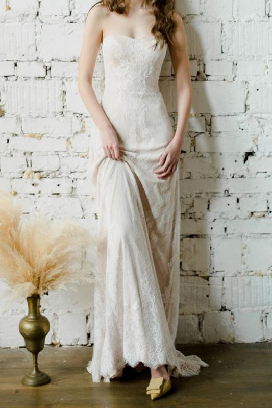 Simple Sweetheart Long Elegant Lace Beach Wedding Dresses Bridal Gowns Y0079