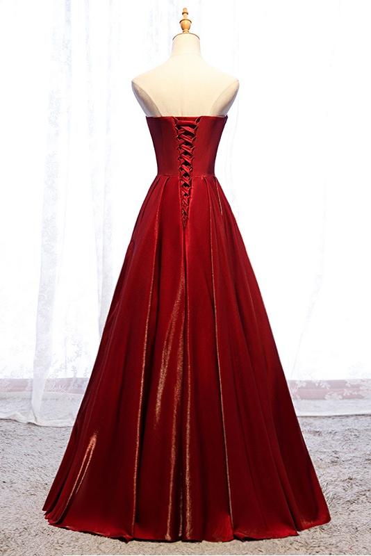 Modest Strapless Loong A-line Red Lace Up Prom Dresses Evening Dresses Y0080