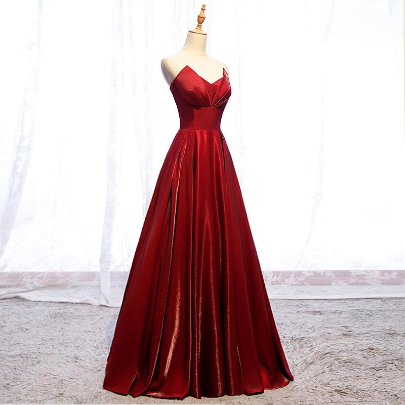 Modest Strapless Loong A-line Red Lace Up Prom Dresses Evening Dresses Y0080