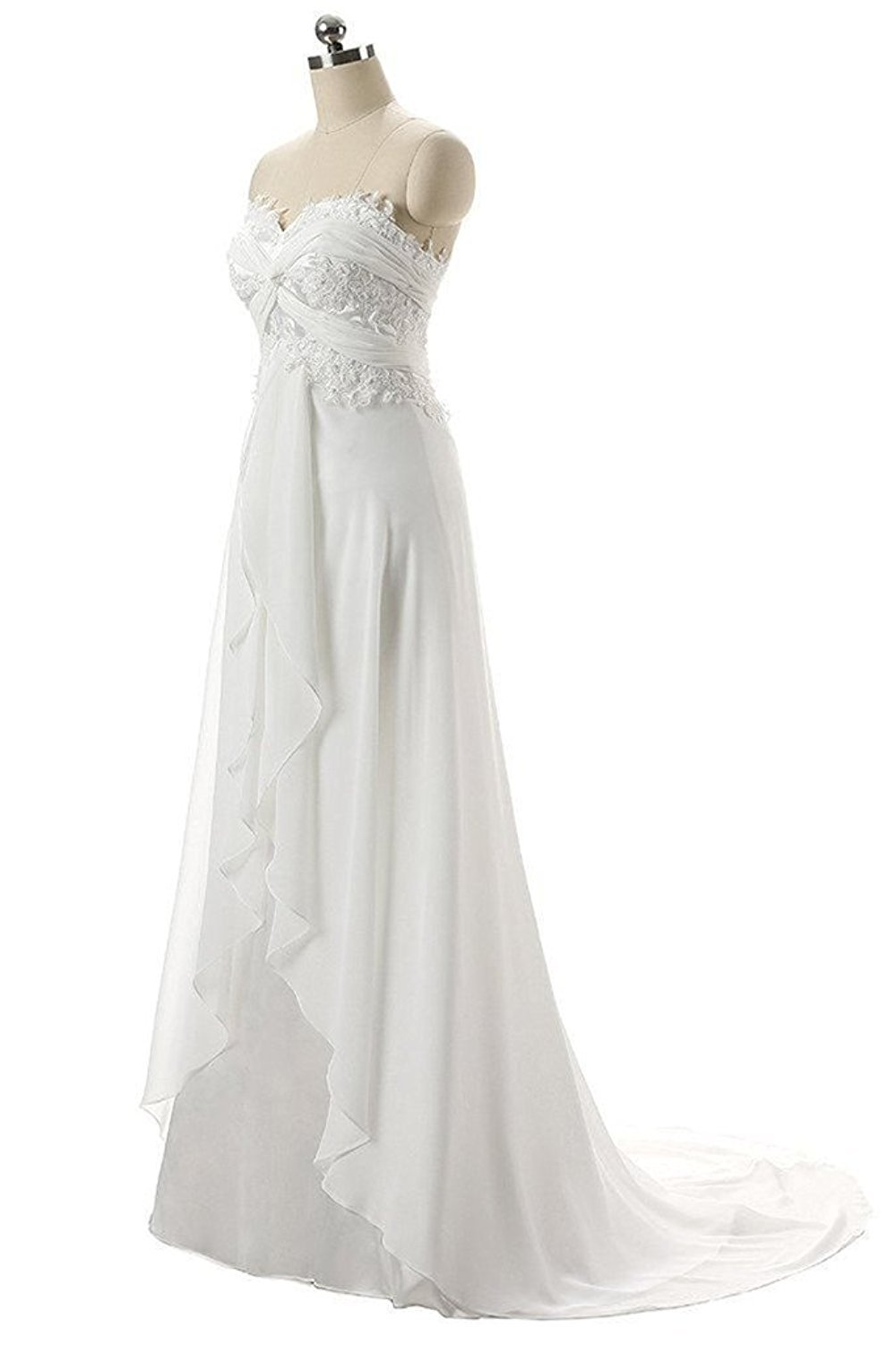Pretty Sweetheart A-line Lace Chiffon Long Ivory Beach Wedding Dresses Y0117