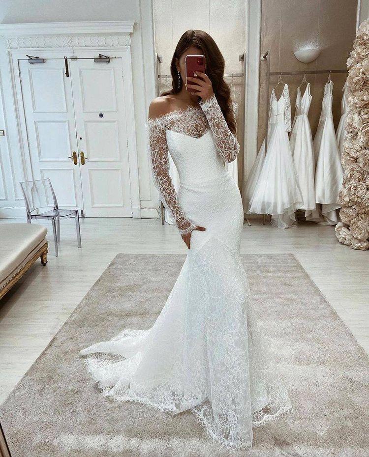 New Arrival Mermaid Long Lace Beach Wedding Dresses With Sleeves Y0122
