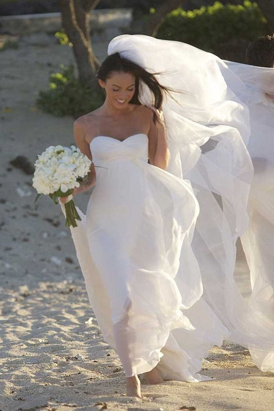 Sweetheart Ivory Chiffon Simple Beach Wedding Dresses Cute Dress Y0126