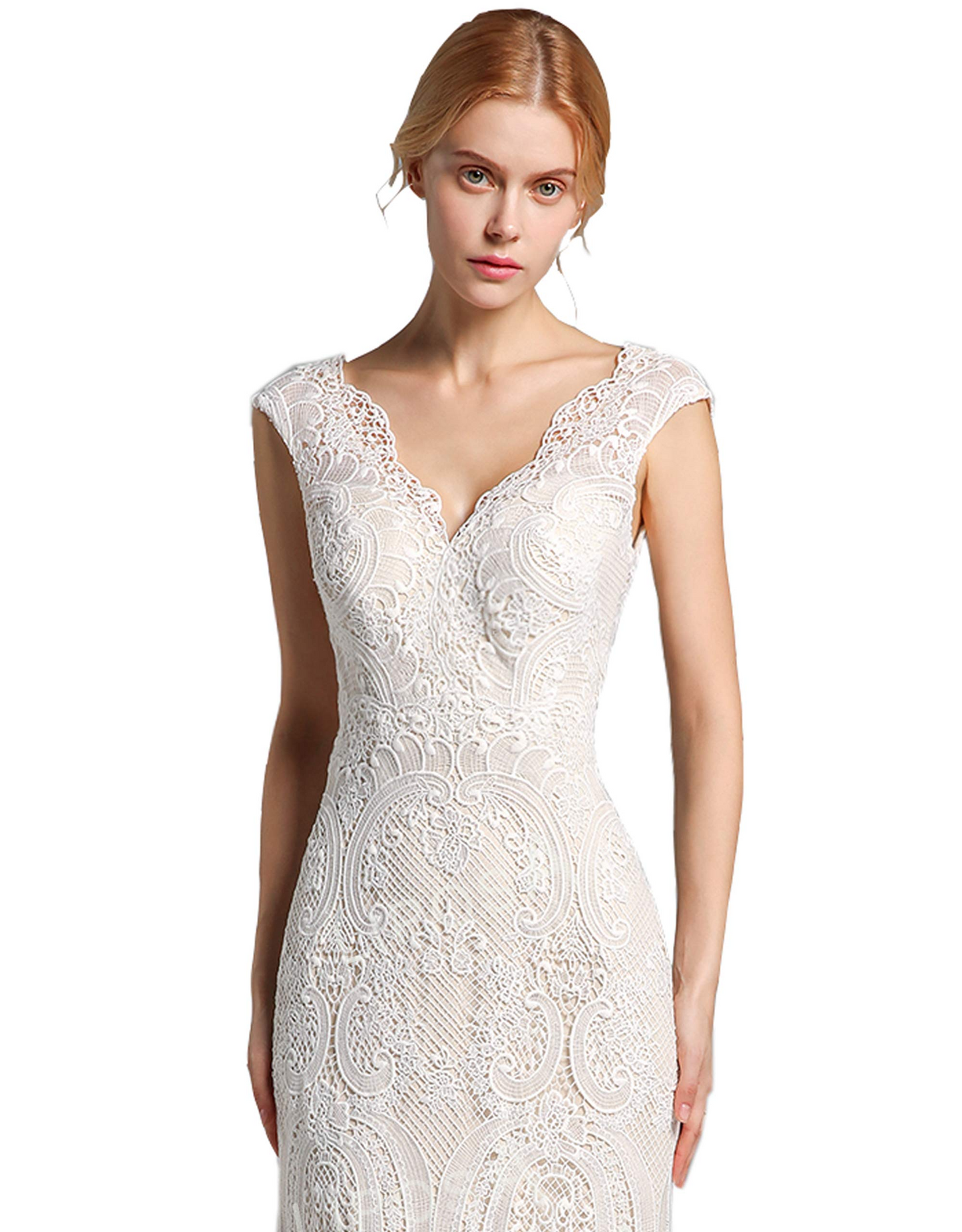 Chic Sheath Long Zipper Back Lace Wedding Dresses Bridal Dress For Women Y0132