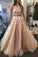 Elegant 2 Pieces Halter Long A-line Prom Dresses With Appliques Y0137