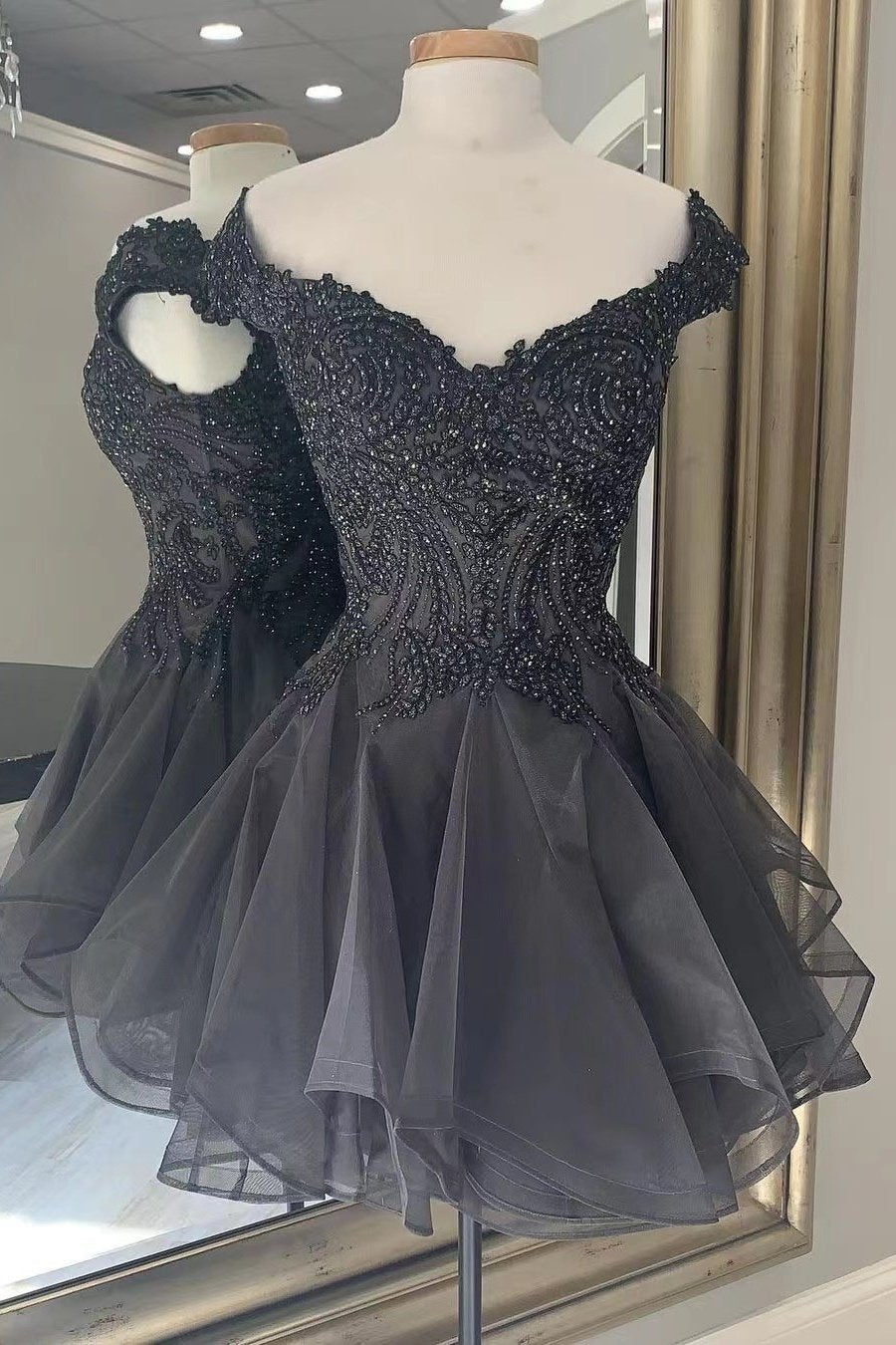 Black Off The Shoulder Short Prom Dress Beauty Homecoming Dresses Y0184