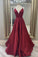 Modest V-neck Burgundy Prom Dresses Simple Long Homecoming Dresses Y0192