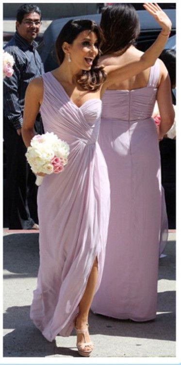 2024 Cheap A Line Lavender One Shoulder Chiffon Ruffles Long Bridesmaid Dresses / Gowns