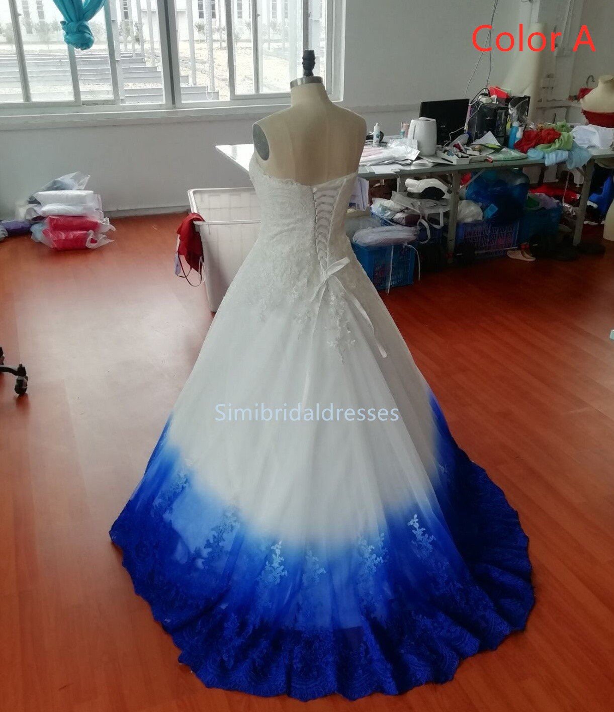 Royal Blue Ombre Prom Dress Sweetheart, Ball Gown Lace Applique Long Wedding Dresses N1800