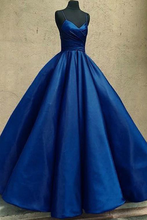 Ball Gown Spaghetti Straps Satin Floor Length Prom Dresses, Long Quinceanera Dresses N2477