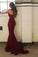 Burgundy Sweetheart Mermaid Sweep Train Lace Bridesmaid Dress,Strapless Long Lace Prom Dresses,N150