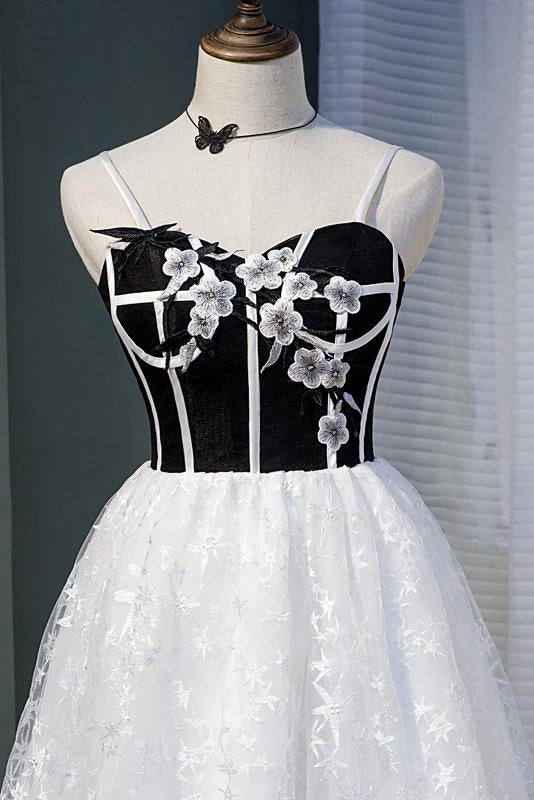Spaghetti Straps Lace Sweet 16 Dress with Black Top, Cute Lace Homecoming Dress N1977