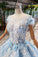 Light Sky Blue Gorgeous Prom Dress with Flowers, Ball Gown Quinceanera Dress with Beads N2197