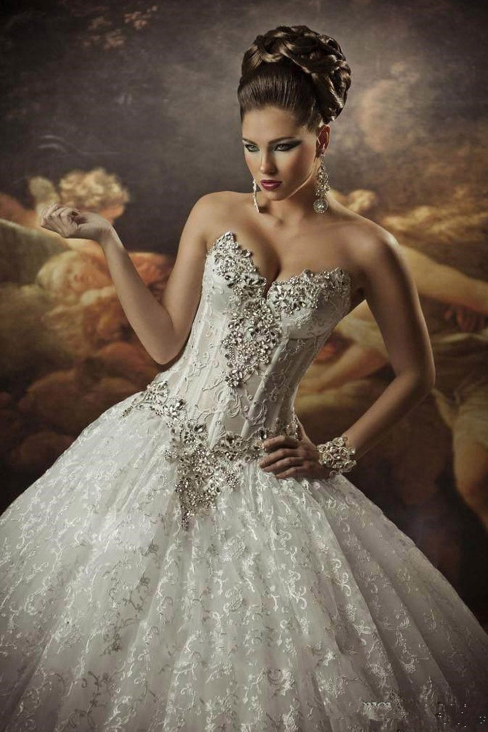 Gothic Style Corset Ball Gown Lace Wedding Dresses Sweetheart Beaded Bridal Dress N1299