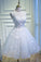 Puffy White Straps Tulle Homecoming Dresses with Lace Appliques, A Line Short Dress N1978