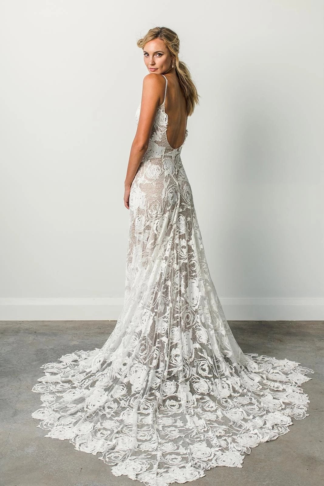 Spaghetti Straps Backless Lace Wedding Dresses, Lace Boho Wedding Dress N2212