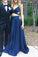 Dark Blue Two Pieces Prom Dress,V Neck Evening Dress,Open Back Party Dress,Formal Dresses N66