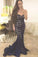 Mermaid Navy Blue Sweetheart Lace Sweetheart Prom Dress,Strapless Evening Dress,N88