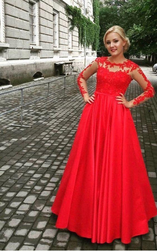 Red Long Sleeve Evening Gown Dress Long Sleeves prom dress CD10001