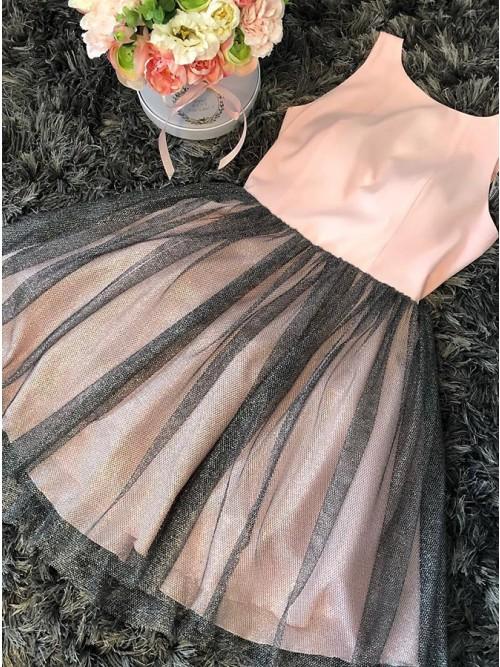 A-Line Round Neck Pink Tulle Homecoming Dress CD10255