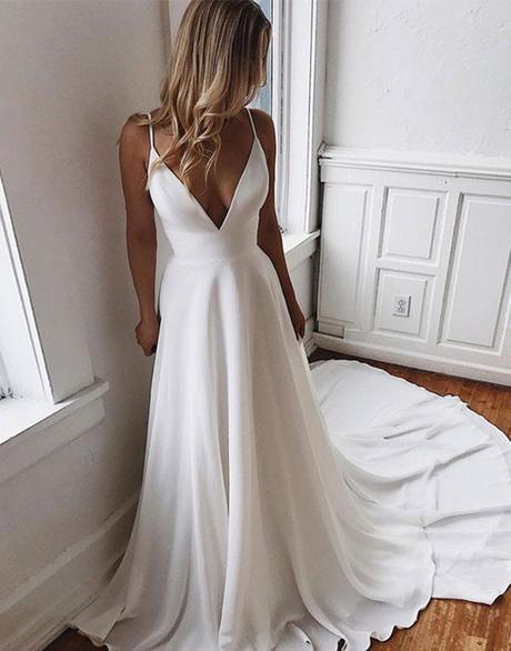 White v neck chiffon long prom dress, white evening dress, white lace formal dress CD1028